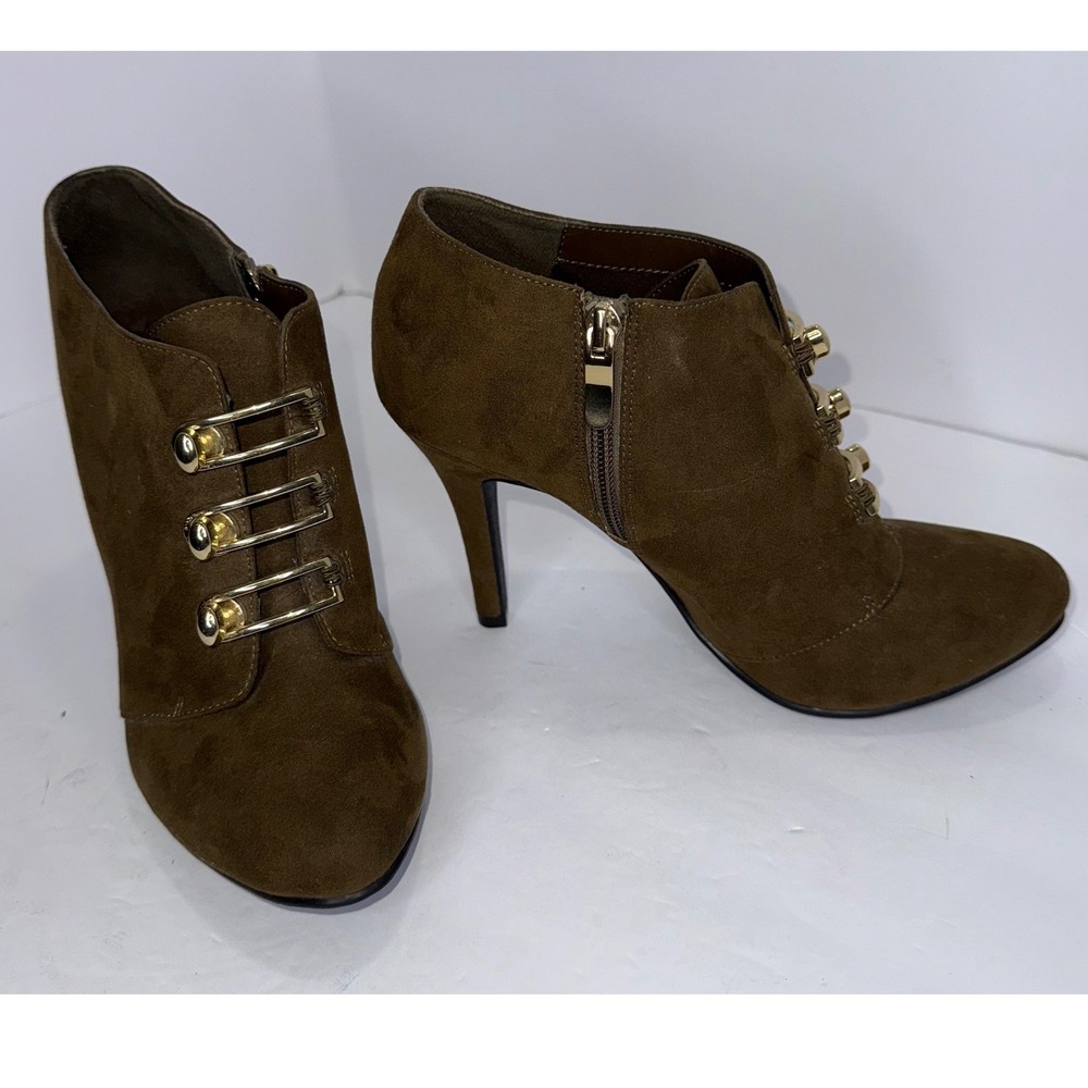 LimeLight Vittoria Brown Stiletto Ankle Booties Zip 8.5 Witchy Officesiren Y2K